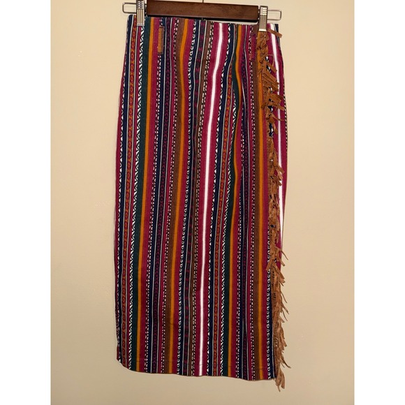 Stone Gear Dresses & Skirts - Vintage South western wrap stripe Maxi Skirt Fringe back Slit sz3 Boho  Cowgirl